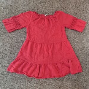 Terzo Millennio Womens Dress L Red Linen Tiered Made In Italy U Neck